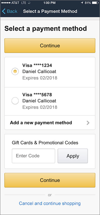 Mobile payment method selection using APX