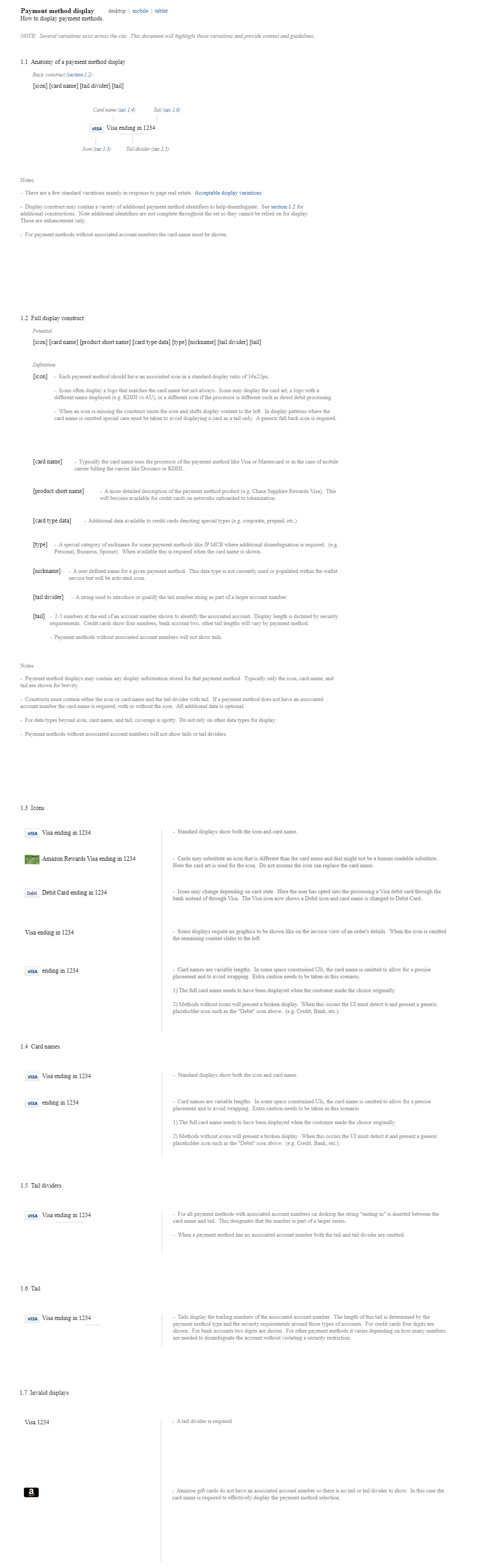 Detailed pattern documentation of payment method display