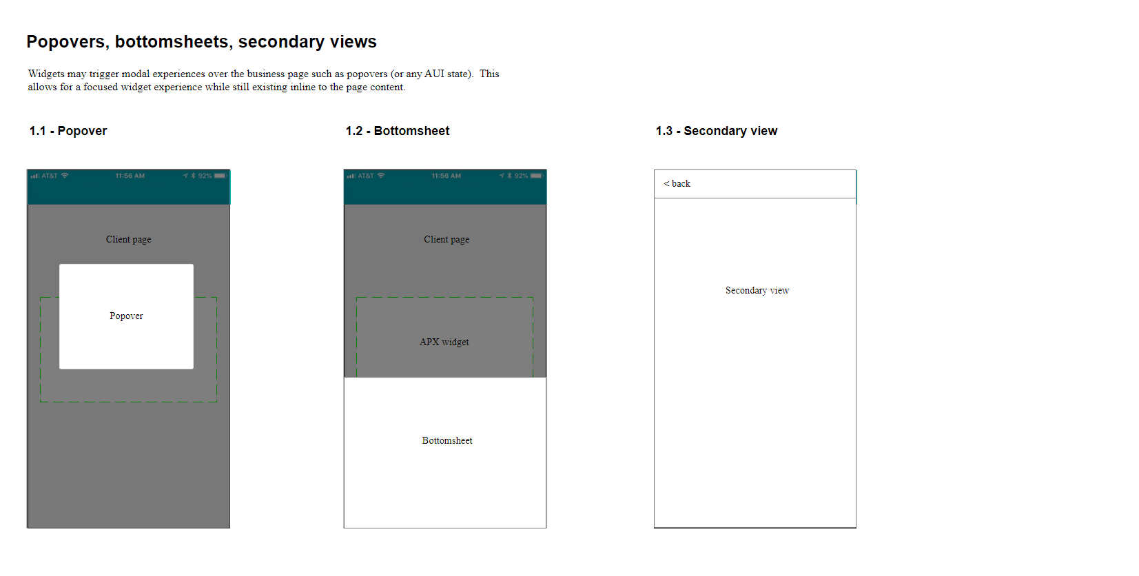 APX principle: widgets can generate popovers, bottom sheets, and secondary views