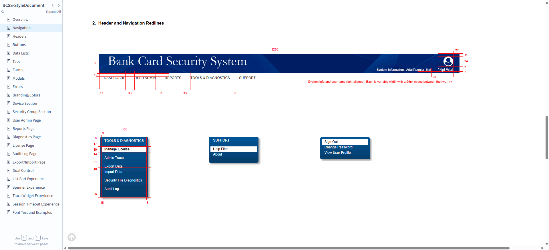 Header and navigation redlines