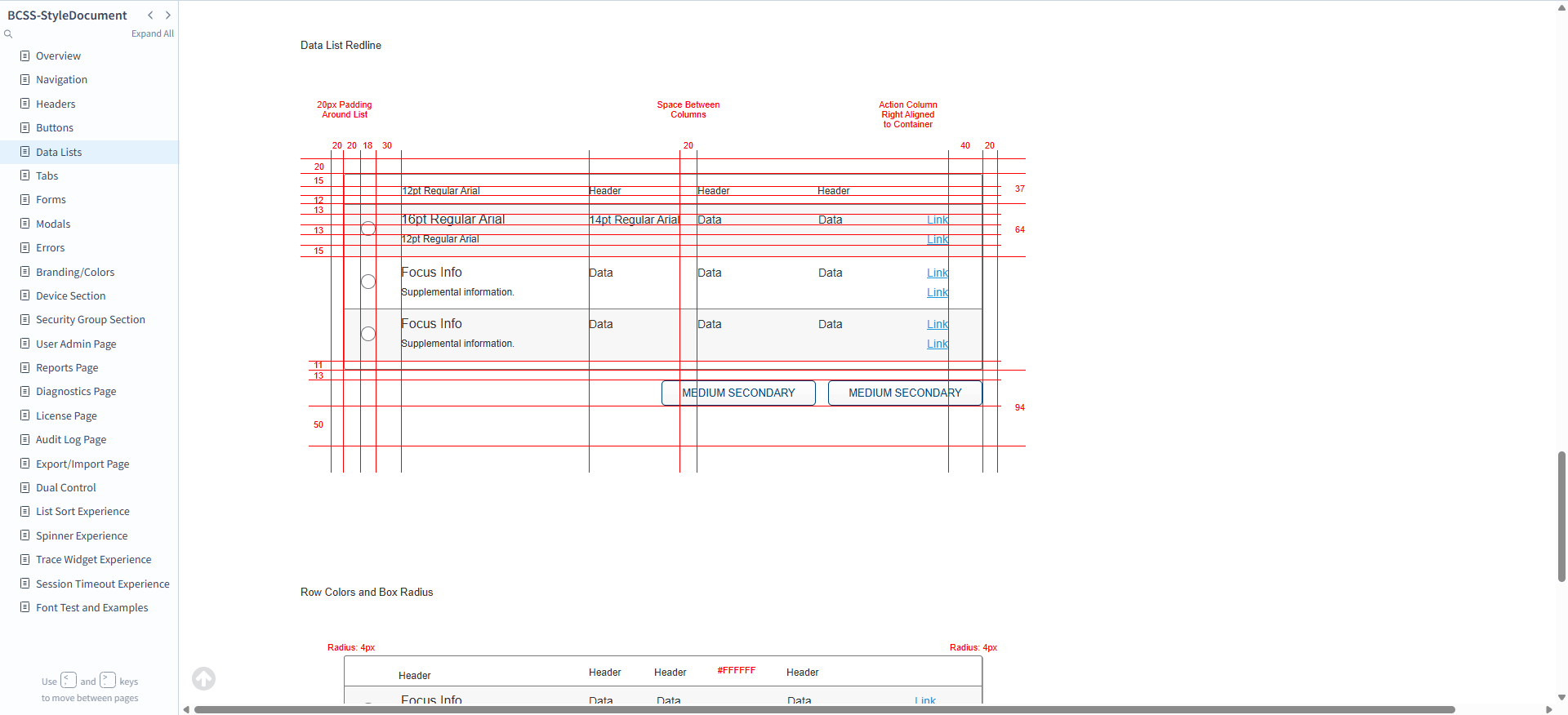 Standard data list redlines