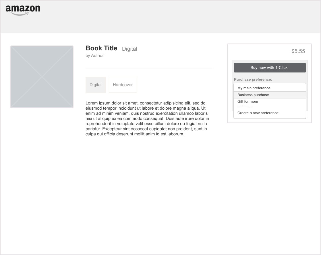 Preference selection dropdown on a 1-Click digital purchase