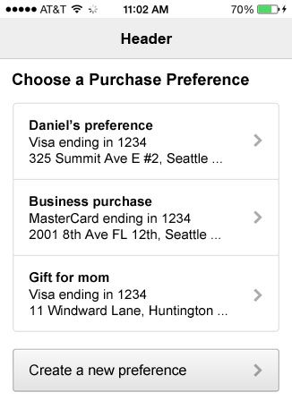 Mobile preference selection secondary view