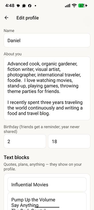 Edit user profile