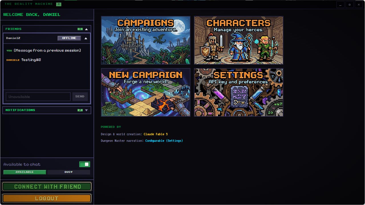 Home page w/ friend chat